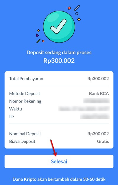 Proses Deposit Dana Berhasil