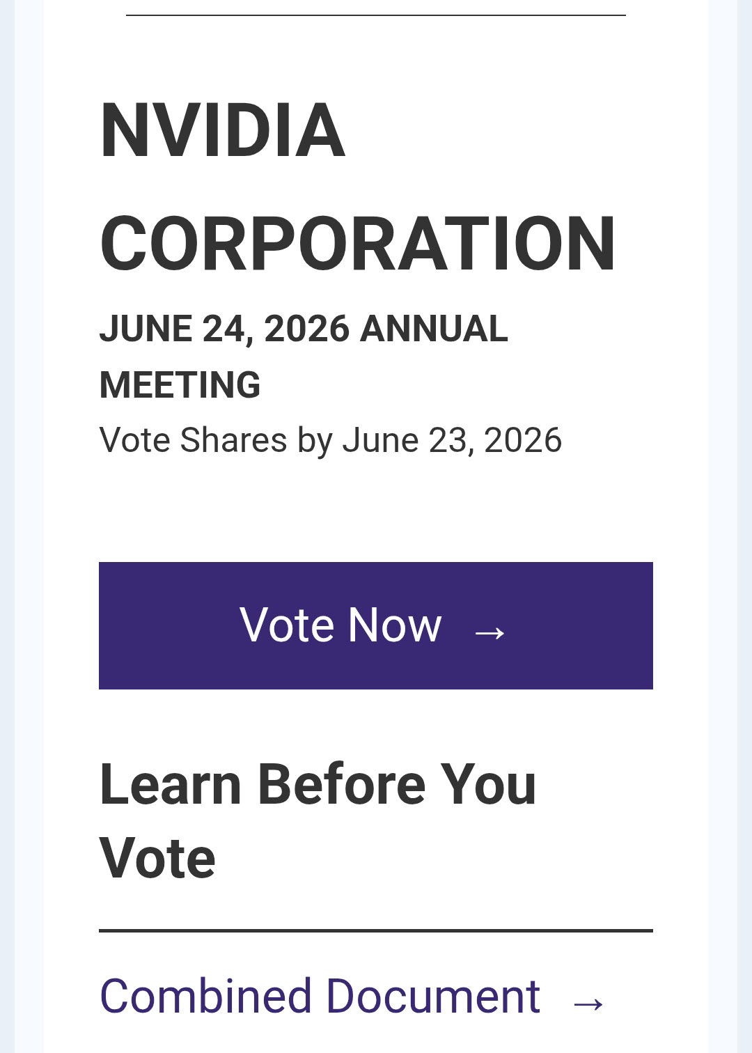 Tampilan Email untuk Vote Saham NVIDIA
