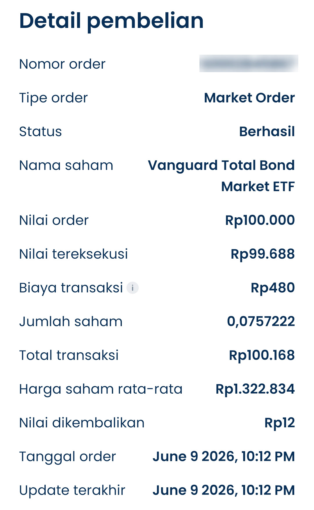 Pembelian ETF BND di Nanovest
